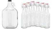 1 Gallon Glass Jugs and 16-20oz Growlers Sets For Beverages, Oil, Vinegar, Kombucha, Beer, Water, Soda, Kefir